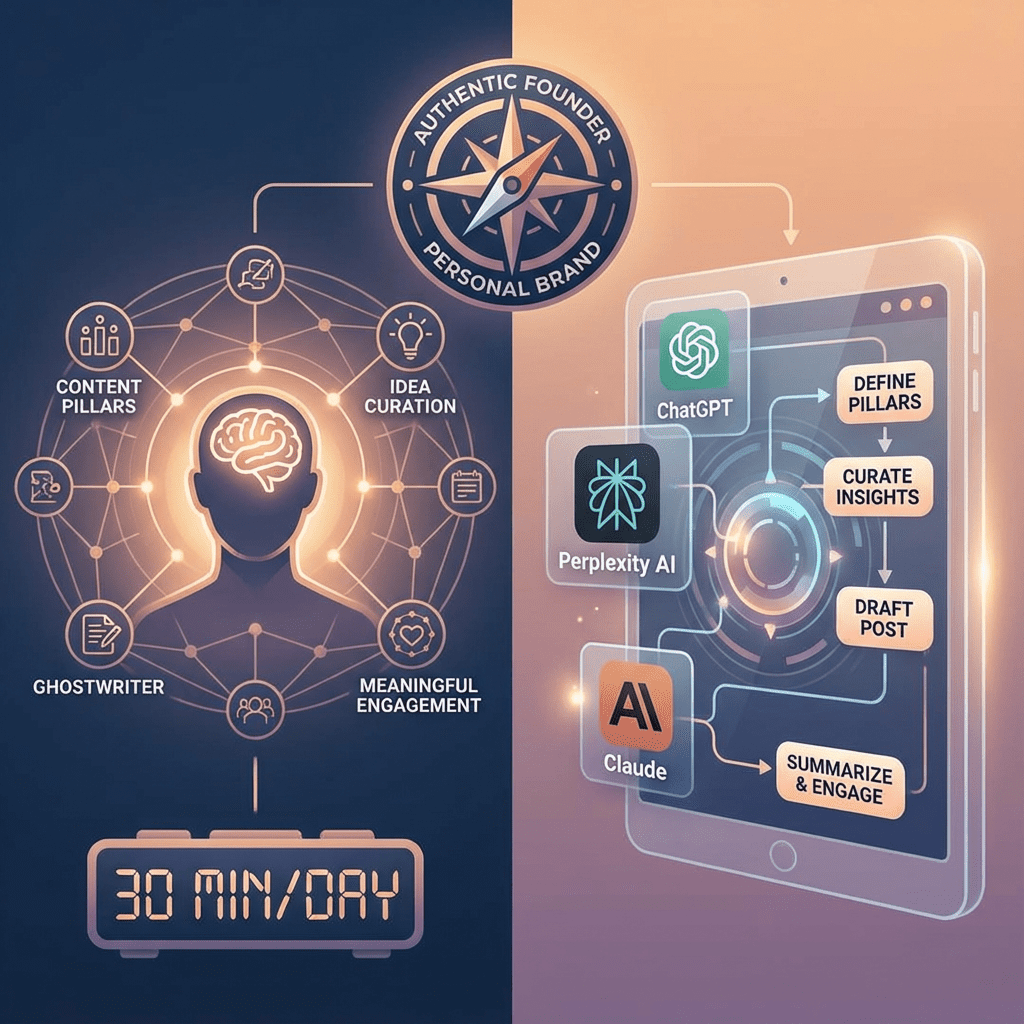 The Authentic Founder: An AI-Powered System for Building Your Personal Brand in 30 Minutes a Day